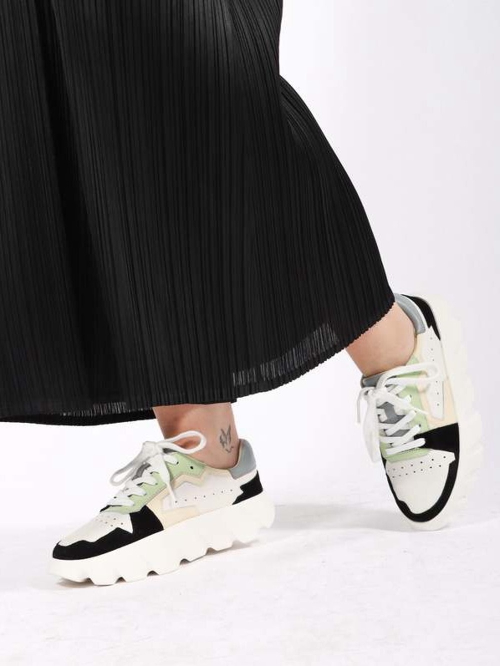 Chunky Platform Lace-Up Sneakers in White and Black